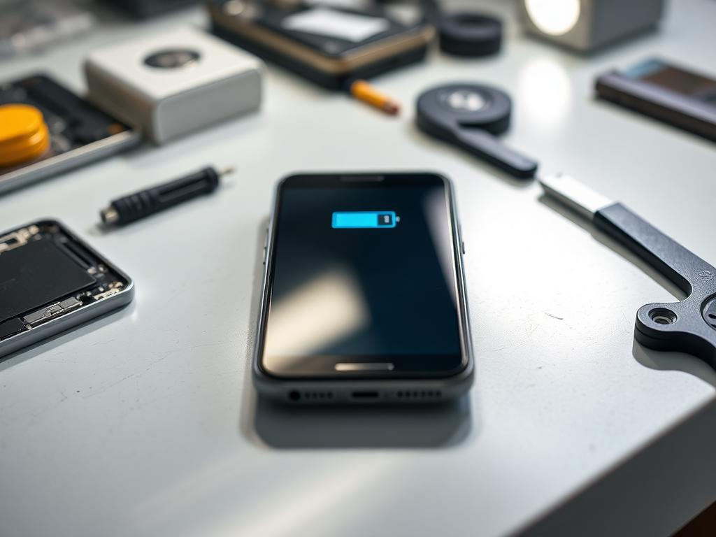 The same smartphone reassembled with a flush frame and healthy battery after repair